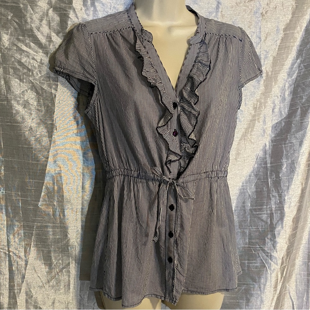 H&M cap sleeve striped blouse, elastic/drawstring waist SZ 8, GUC